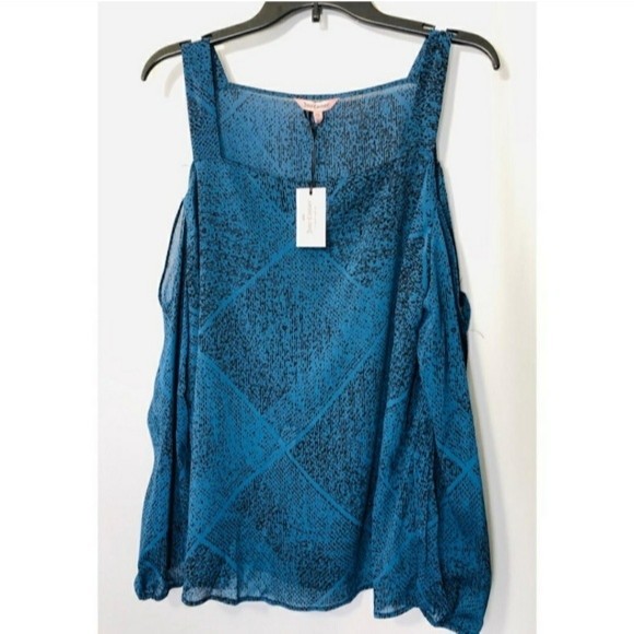 JUICY COUTURE Georgette Blouse Top Cold Shoulder Black Teal Blue - Picture 5 of 9